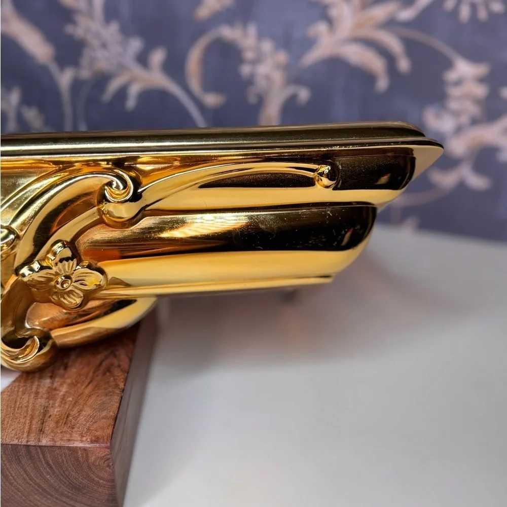 Vintage Syroco Plastic Gold Floating Wall Shelf with a Floral Motif